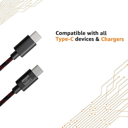 amazon basics Braided Type C to C Cable 60W Fast Charging Cable with 480 Mbps Data Transfer Speed | 1.2m, Tangle Free Cable