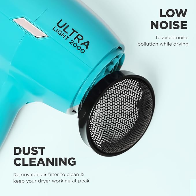 Ikonic Ultralight Professional Hair Dryer 2000 Watts with Nozzle, Diffuser, Hot and Cold Air Feauture, 2 Speed 3 Heat Settings with Cool Shot,Hanging Loop,For both Men and Women, Sutiable for all Hair Types, Teal