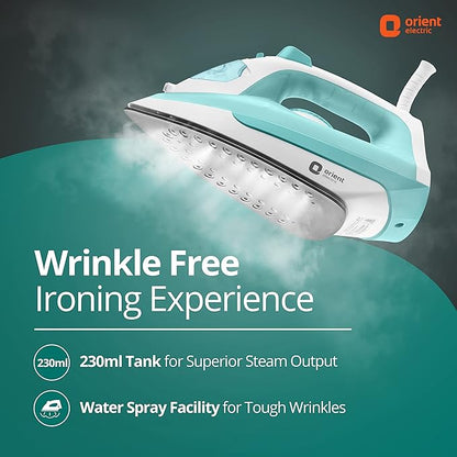 Orient Electric Fabrifeel | 2000W Steam iron (Press)| Non-stick Soleplate | 360-degree swivel cord| U-shaped heating element| Vertical & Horizontal Ironing| | ISI certified | 2-year warranty