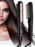 MakeMeeBold Hair Straightener Brush | Frizz Free Hair | Electric Hair Straightner Comb | Gifts for woman | With Ceramic Coated Plates, 5 Temperature Controls, Black