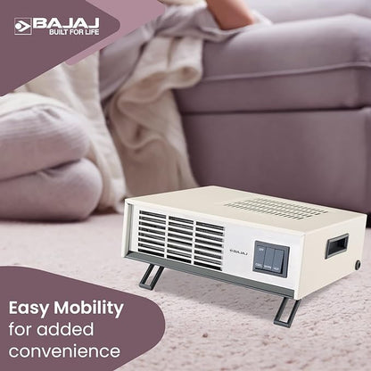 Bajaj Blow Hot Portable Room Heater For Bedroom |2 Heat Settings-1000W/2000W|Ideal Room Heater For Winter|Easy Mobility|Compact Design|Auto-Thermal Cut-Off|2-Yr Warranty By Bajaj| White Color