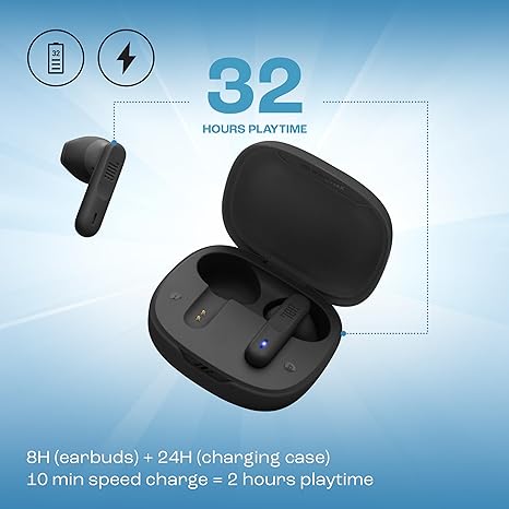 JBL Newly Launched Wave Flex in-Ear Wireless Earbuds TWS with Mic,App for Custom Extra Bass EQ, 32Hrs Battery, Quick Charge, IP54 Water & Dust Proof, Ambient Aware, Talk-Thru,Google FastPair (Black)