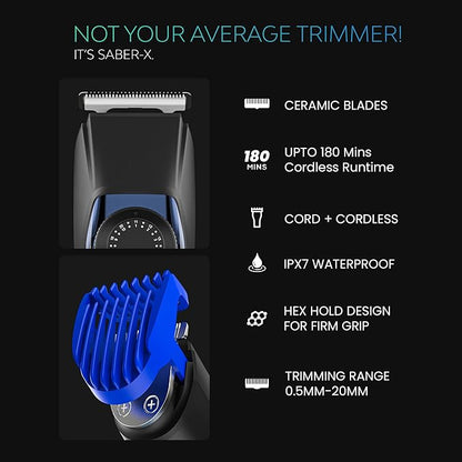 TAGG Saber X 3 In 1 Trimmer,Ip7 Rated- Onyx Black, Men