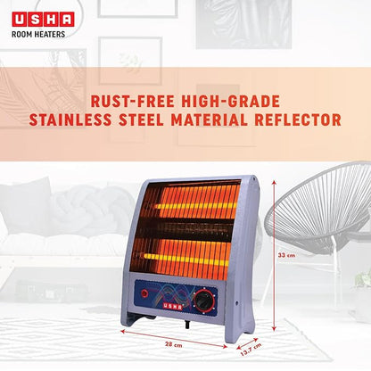 Usha 2 Rod 800 Watt Quartz Heater with Low Power Consumption and Tip Over Protection (4302, Grey)