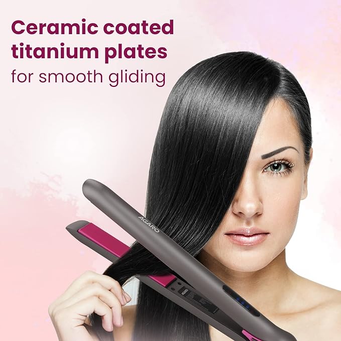 AGARO Hair Straightener, Ceramic Coated Titanium Plate, PTC Heating, Plate locking function, Fast Heating, Hair Straightening, Hair Styling Iron For Women, HS1957, Dark grey & Purple