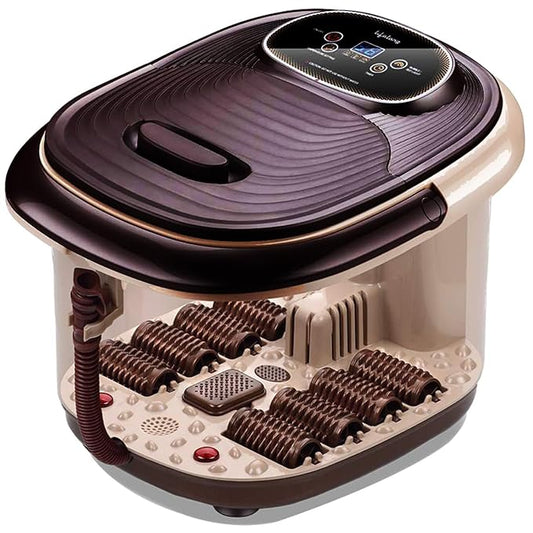 Lifelong LLM306 500W Electric Foot Spa Machine with 8 Manual Rollers, Digital Panel, Bubble Bath & Water Heating Technology for Pedicure, Pain relief & Foot Care, Brown
