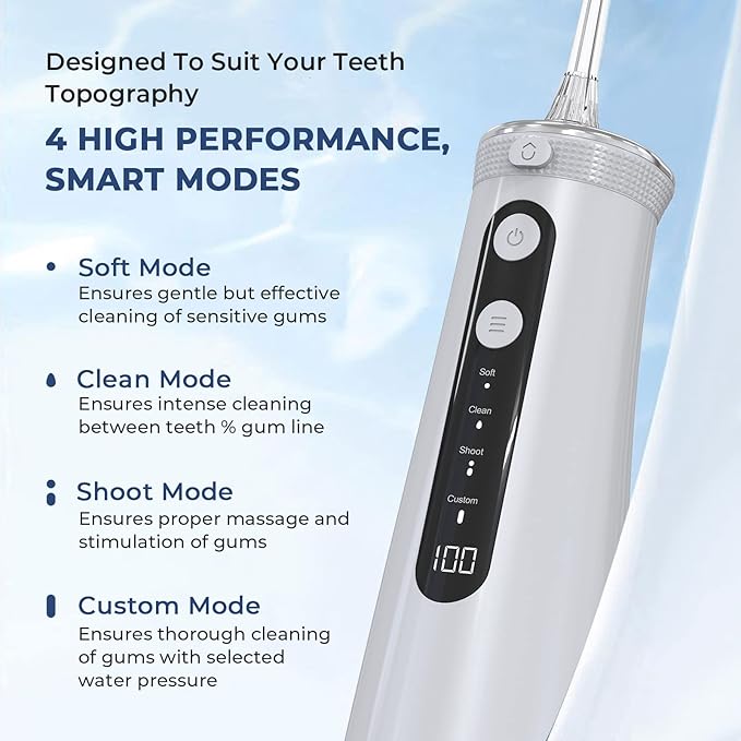 beatXP Nero Water Flosser For Teeth With 250ml Detachable Water Tank | Portable & Rechargeable | 110 Days Battery Life | 8 Level Pressure and 4 Modes | 2 Jet Tips Water Flosser