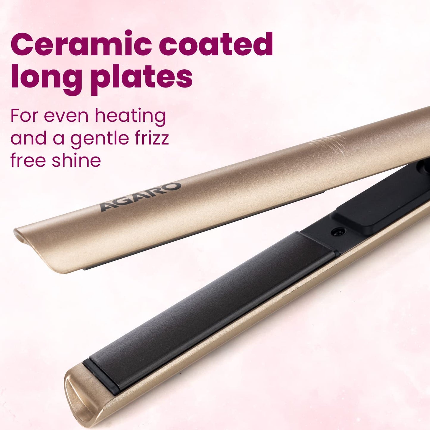 AGARO Hair Straightener, Ceramic Coated Floating Plates, Adjustable Temperature, PTC Heating, Fast Heating Hair Iron, Hair Straightening, Hair Styling For Women, HS1937 Golden
