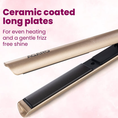 AGARO Hair Straightener, Ceramic Coated Floating Plates, Adjustable Temperature, PTC Heating, Fast Heating Hair Iron, Hair Straightening, Hair Styling For Women, HS1937 Golden