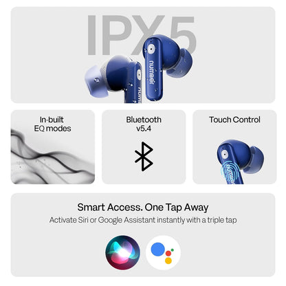 Number Navo Buds Z1 TWS Earbuds | 72H Playtime | Digital Display Case | Quad-Mic ENC | Dual Pairing | Hi-Bass 13mm Drivers | Quick Charge | 35ms Low Latency | IPX5 | Touch Controls | (Winter Blue)