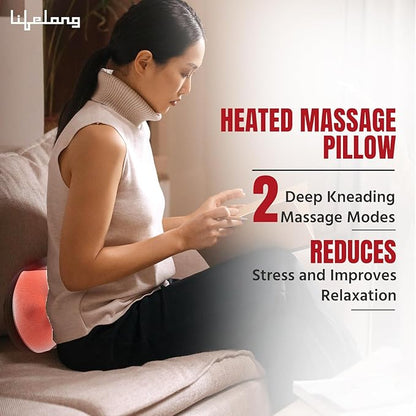Lifelong LLM369 Cushion Massager and Body Massager with Heat and Strong 8 Deep Kneading nodes for Back, Neck, Shoulders Muscle Pain Relief and Portable Massager (1 Year Warranty, Black)