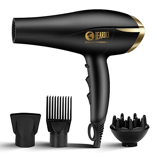 BEARDO Studio Professional Tornado Hair Dryer With 2000 Watts Power|Ac Motor,Concentrator,Diffuser,2 Speeds,3 Temperature Settings&Cool Shot Feature|Suitable For Professional Drying Experience,Black