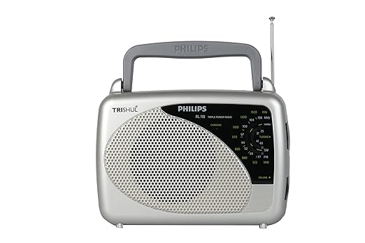 Philips Portable Radio RL118/94 3-in-1 Power Source (Li-ion Rechargable Battery, 3V DC & 230V AC), FM/AM Radio, 200mW RMS Sound Output, Telescopic Antenna, Manual Tuning