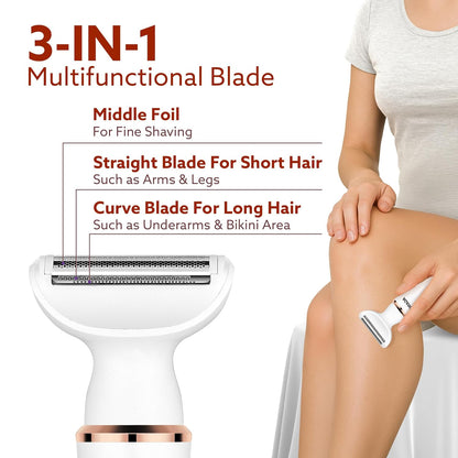 AGARO Female Multi Trimmer – Facial Hair Removal Machine, Bikini Trimmer, Eyebrow & Nose Hair Trimmer Painless body hair trimming Type-C charging, up to 90 minutes runtime, White 3117