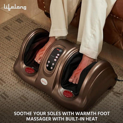 Lifelong Foot Massager Machine for Pain Relief with Heat & Kneading function - Also used as Leg Calf Massager - Corded Electric Foot Massage Machine for Home with Customizable Settings (LLM81)