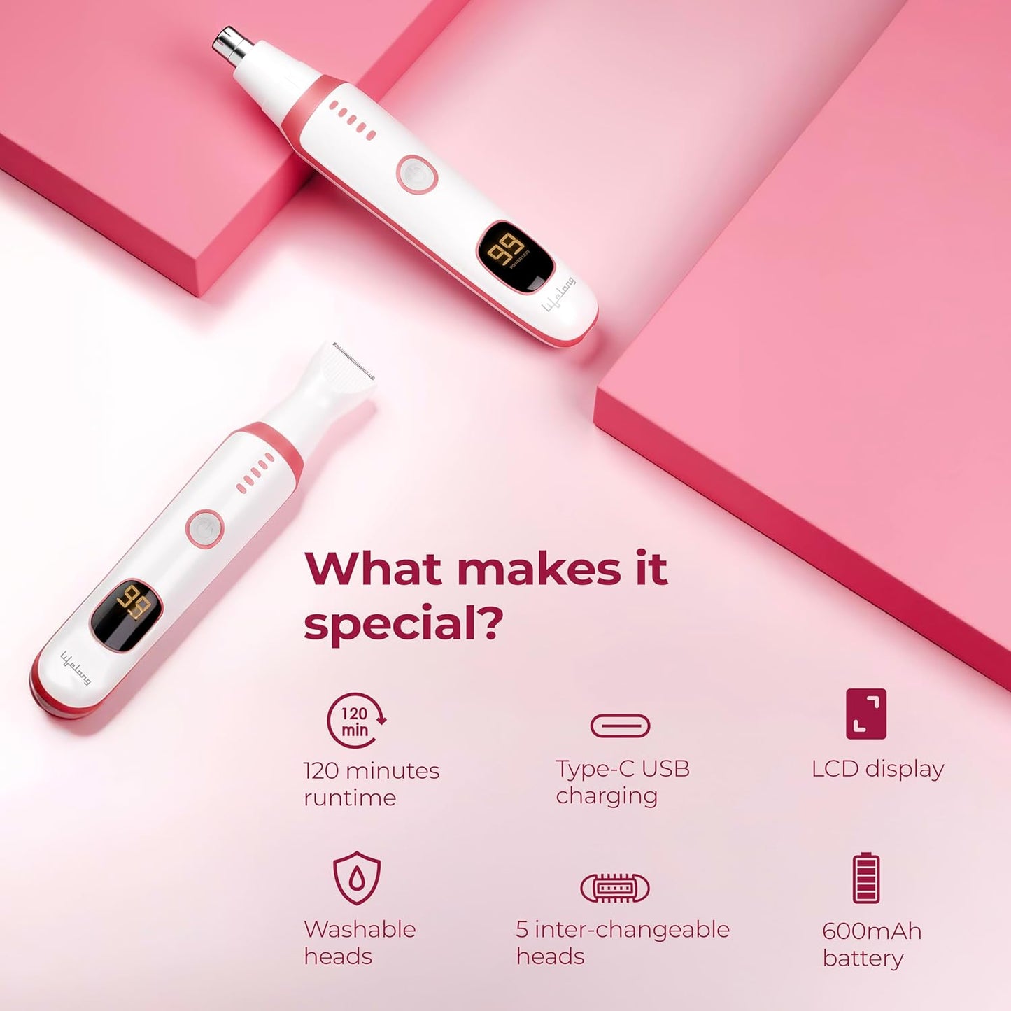 Lifelong LLPCW113 Trimmer for Woman | Eyebrow, Face Hair Remover | Women Bikini Hair Removal Machine | 6-in-1 Sensitive Facial Hair, Full Body, Private Part Intimate Ladies Shaver | All in One Electric Razor