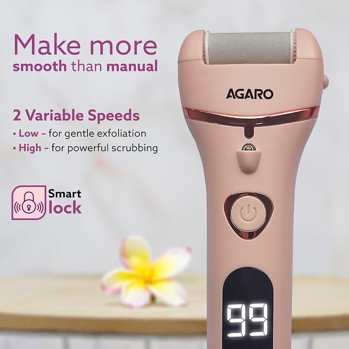 AGARO Callus Remover with 3 Interchangeable Head Rollers, Electronic Foot Scrubber For Callus & Dead Skin Removal, Pedicure Device, 2 Speed, Rechargeable Foot Care, Waterproof, CR1727, Pink
