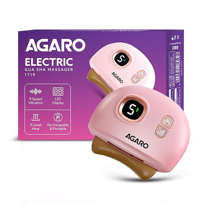 AGARO Electric Gua Sha Massager blends traditional skin care with modern tech. With 9 modes, red light therapy, sonic pulses, and heat therapy, it helps reduce acne, smooth wrinkles 1719