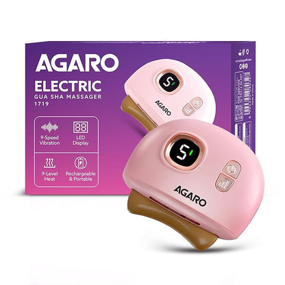 AGARO Electric Gua Sha Massager blends traditional skin care with modern tech. With 9 modes, red light therapy, sonic pulses, and heat therapy, it helps reduce acne, smooth wrinkles 1719