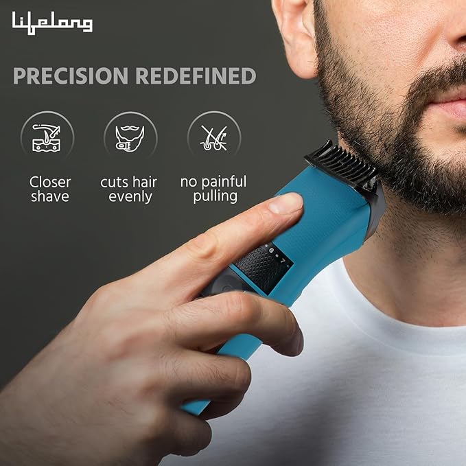 Lifelong Battery Powered Trimmer | 1 Year Warranty | Trimmer for Men, 60 Min Runtime, 20 Length Settings, Hair & Beard Trimmer, Stainless Steel Blades (LLPCM107, Blue)
