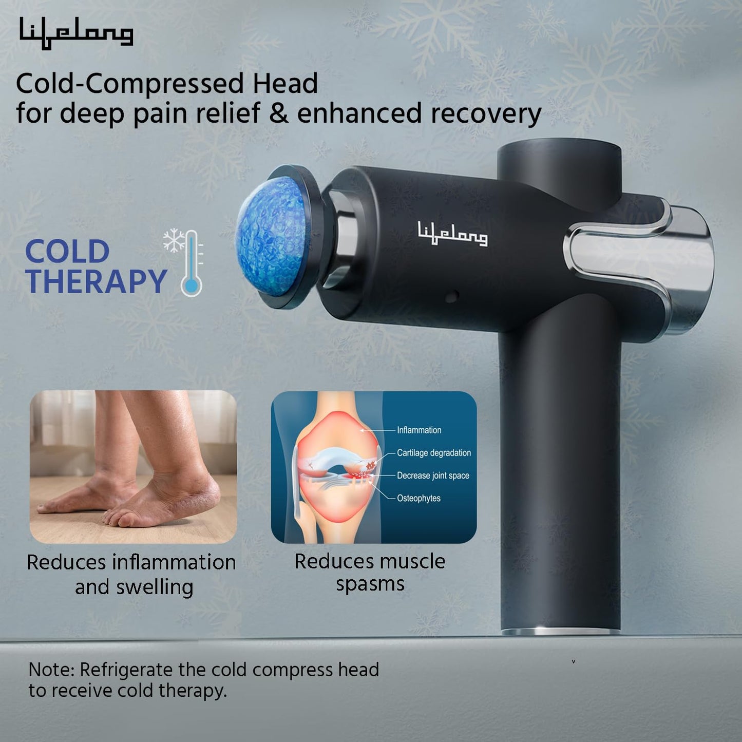 Lifelong LLGM189 Gun Massager for Pain Relief with Cold Compression & 99 Speed Settings - Rechargeable, 5 Massage Heads, 3 Modes for Full Body Deep Tissue Percussion Massage for Muscles of Back, Neck, Shoulder, Hand, Foot, Head & Leg