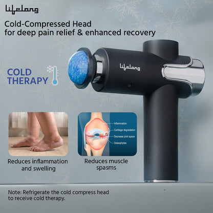 Lifelong LLGM189 Gun Massager for Pain Relief with Cold Compression & 99 Speed Settings - Rechargeable, 5 Massage Heads, 3 Modes for Full Body Deep Tissue Percussion Massage for Muscles of Back, Neck, Shoulder, Hand, Foot, Head & Leg