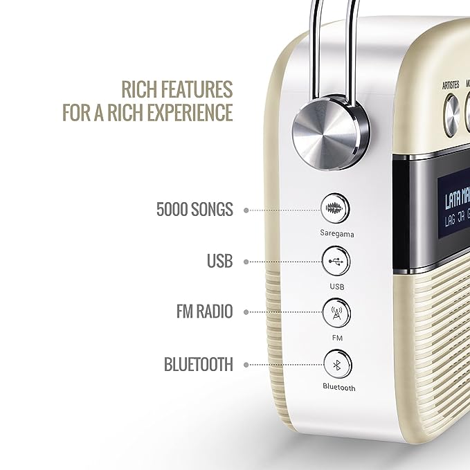 saregama Carvaan Hindi - Portable Music Player with 5000 Preloaded Songs, FM/BT/AUX (Porcelain White)