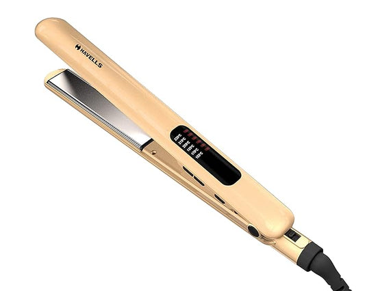 Havells HS4152 Titanium plates professional Hair Straightener; Adjustable temperature with instant heating; For all hair types (Gold)