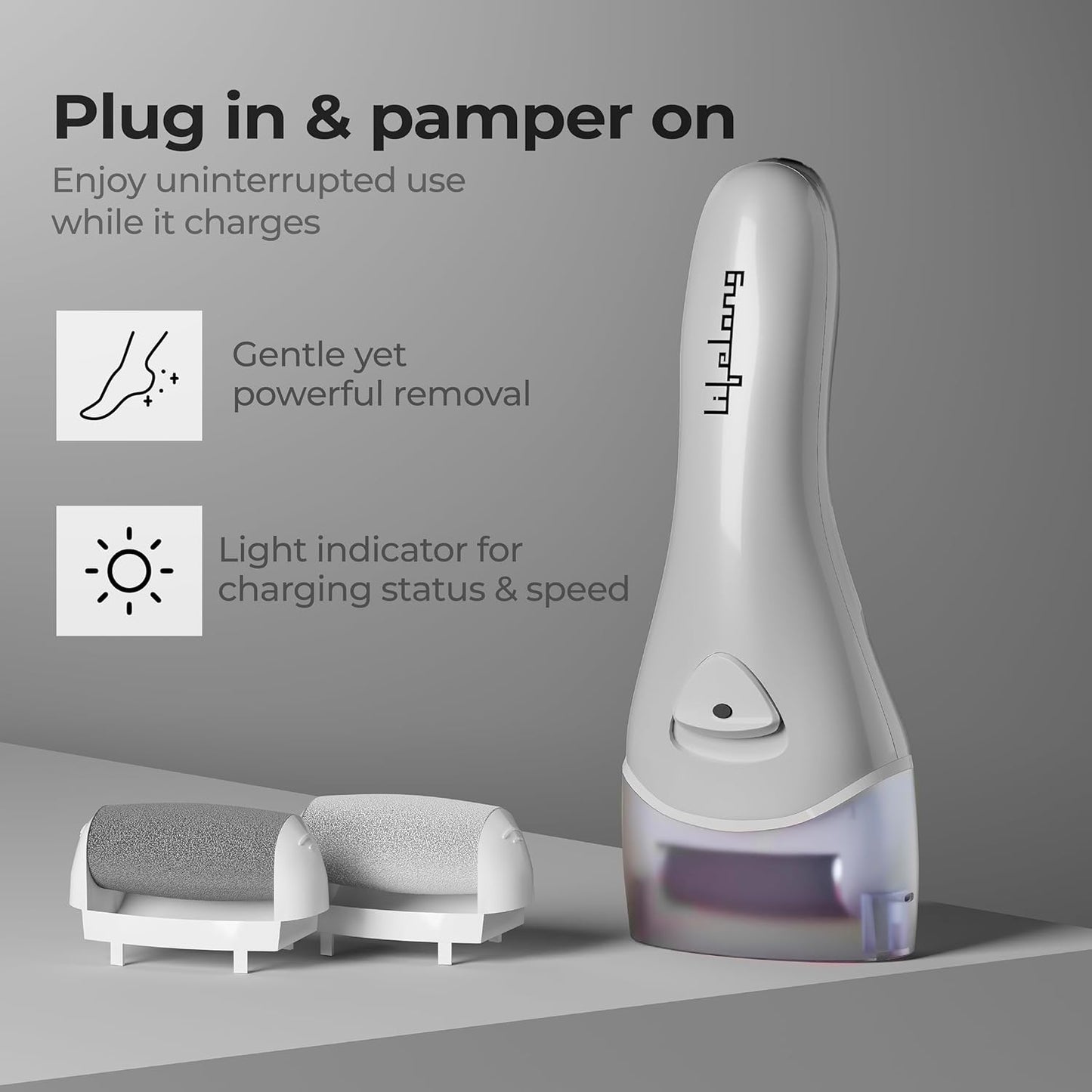 Lifelong LLPCW04 PediGlide Soft+ 3-in-1 Callus Remover For Feet | Electronic Foot Scrubber for Dead Skin | 3 Changeable Roller Heads | Focus Light | Dual Speed Settings | Crack Heel Repair Pedicure Machine