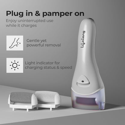 Lifelong LLPCW04 PediGlide Soft+ 3-in-1 Callus Remover For Feet | Electronic Foot Scrubber for Dead Skin | 3 Changeable Roller Heads | Focus Light | Dual Speed Settings | Crack Heel Repair Pedicure Machine