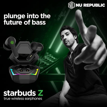 Nu Republic Starbuds Z Truly Wireless in Ear Earbuds with X-Bass Technology, ENC Technology, 56 Hrs Playtime, TWS with Mic and Hall Sensor Function, Bluetooth V5.3, Type-C Fast Charging (Black)