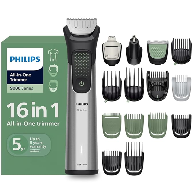 Philips India's No.1 Men's Trimmer* | Luxurious Stainless Steel Design | BeardSense Technology | All-in-One Grooming Kit- Beard, Hair, Body, Intimate | 120min runtime | IPX7 | 5yr warranty* | MG9532/15