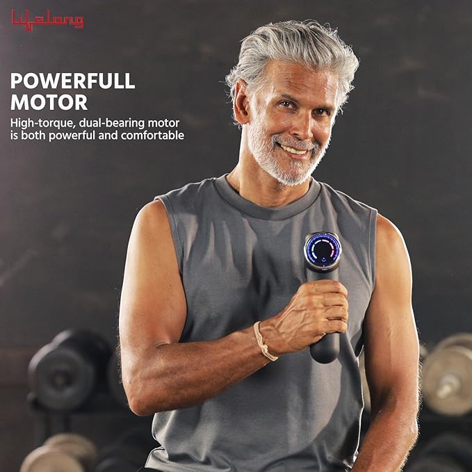 Lifelong Gun Massager for Pain Relief with 4 Heads & LCD Touch Display - Battery Powered - Deep Tissue with 6 Speed Settings for Percussion for Full Body (LLGM171, Black)