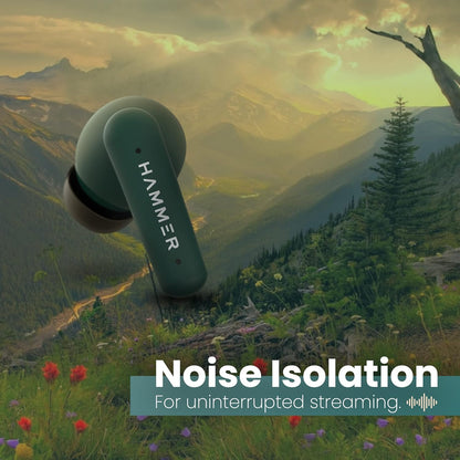 HAMMER Airflow Plus TWS Earbuds with Bluetooth 5.1, Type-C Charging, Smart Touch Control, IPX4 Rated SweatProof, Stereo Sound, Upto 23 Hours Playback, Noise Isolation (Emerald Green)