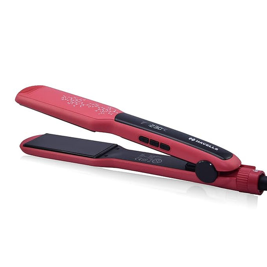 Havells HS4121 Wide Plate Hair Straightener | 5 temperature settings | Digital Display | Instant Heating Technology| For all hair types| Worldwide Voltage Compatible| 2 Year Brand Guarantee