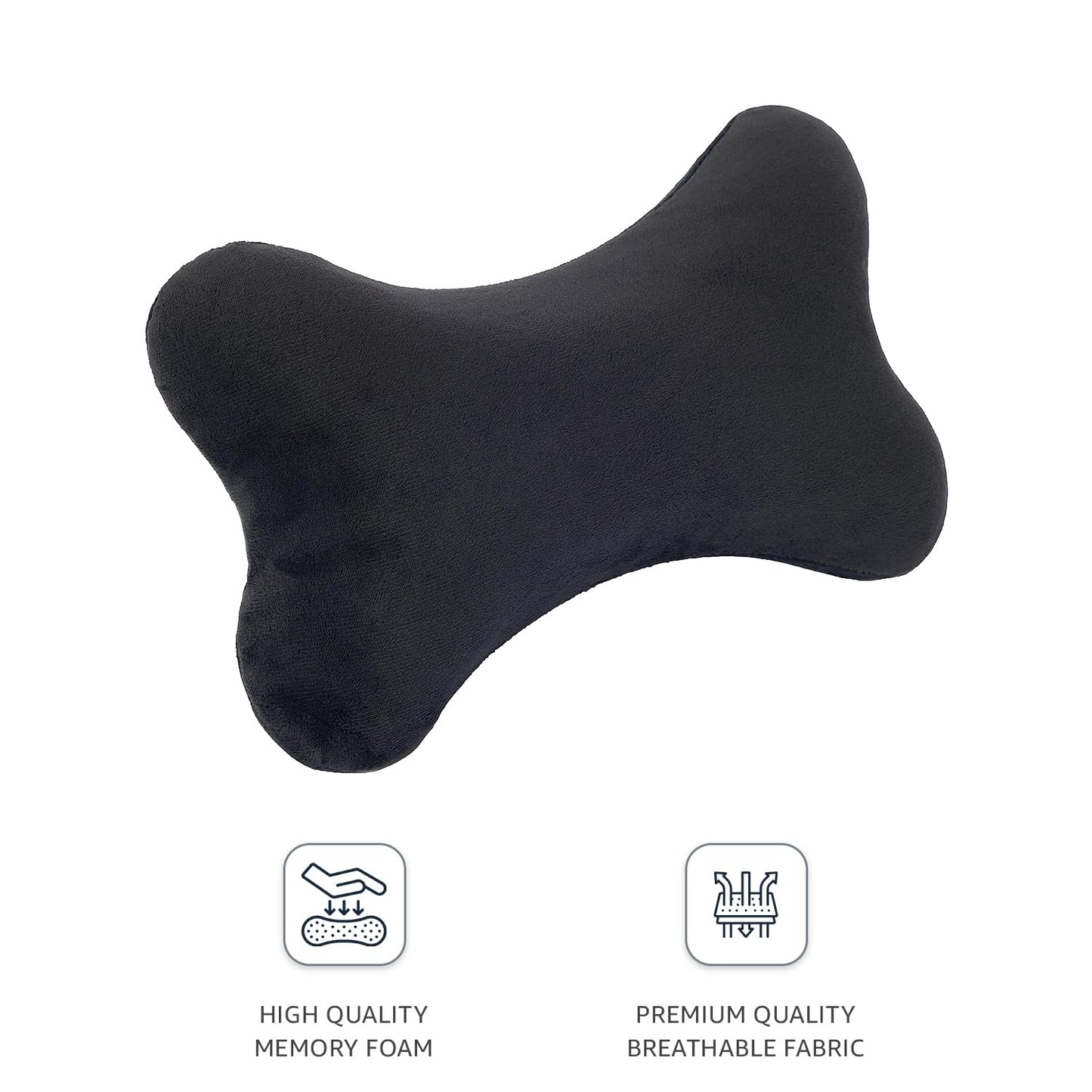 Amazon Brand- Solimo Memory Foam Car Neck Pillow Breathable Auto Head Neck Rest Cushion | Neck Support Headrest | Comfortable Soft Pillows For Travel, Car Seat & Home | Set Of 1 (Black)