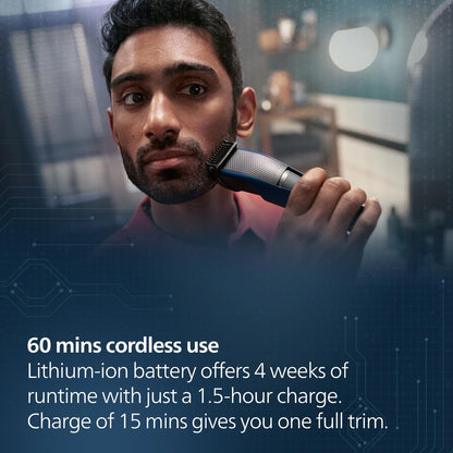 Philips Skin Friendly Beard Trimmer For Men| Lift & Trim Technology|10 Length Settings|15 Mins Quick Charge| Self Sharpening Blades|Cordless & Rechargeable|3 Year Warranty|Bt3303/30,Blue