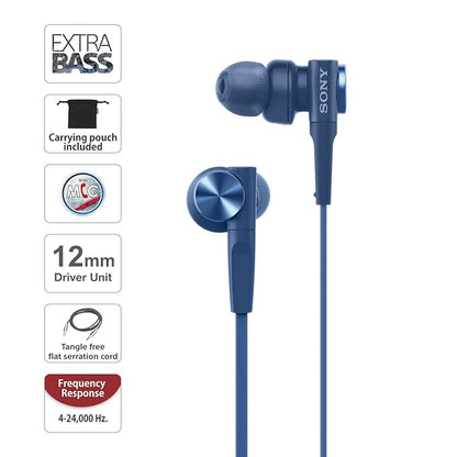 Sony Premium MDR-XB55AP in-Ear Extra Bass Wired Headphones with Mic (Blue)