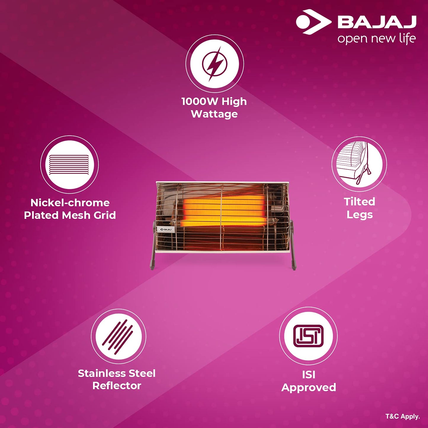 Bajaj Minor 1000 Watts Radiant Room Heater | ISI Approved | Radiant Warmth | Convenient & Elegant | Reliable & Safe | 2 Yr Warranty