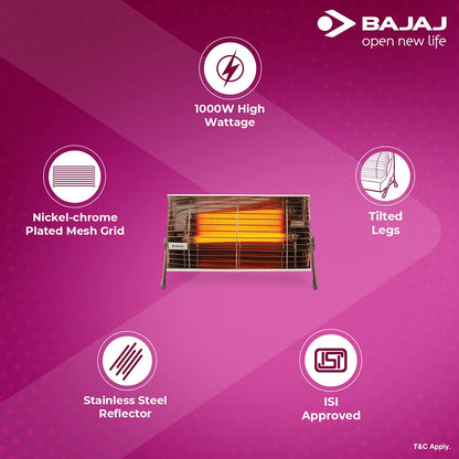 Bajaj Minor 1000 Watts Radiant Room Heater | ISI Approved | Radiant Warmth | Convenient & Elegant | Reliable & Safe | 2 Yr Warranty