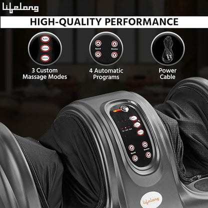 Lifelong Foot Massager Machine For Pain Relief With Kneading Function - Also Used As Leg Calf Massager - Corded Electric Foot Massage Machine For Home With Customizable Settings (LLM360), Grey
