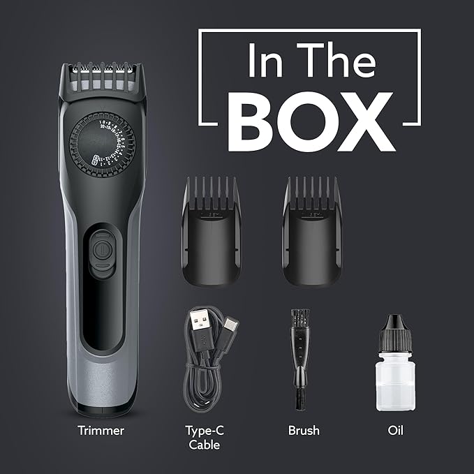 AGARO Beard Trimmer, Cordless Electric Beard Trimmer with Precision Dial, USB Rechargeable, 20 Length Settings Mustache Trimmer for Mens Gifts MT2525