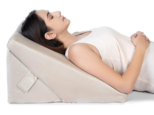 FOVERA Adjustable 9 & 12 Inch Memory Foam Bed Wedge Pillow for Acid Reflux, GERD, Snoring, Coughing, Heartburn, Back, Leg and Knee Pain, Post Surgery (Cream Color, Standard - 22 x 22 x 12 Inch)