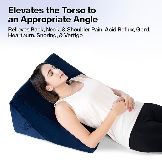 FOVERA Wedge Pillow for Back Support, Adjustable Memory Foam Bed Wedge Pillow for Sleeping, Acid Reflux, GERD, Snoring, Pregnancy, Post-Surgical Recovery (Velvet Navy Blue, Standard - 22x22x12 Inch)