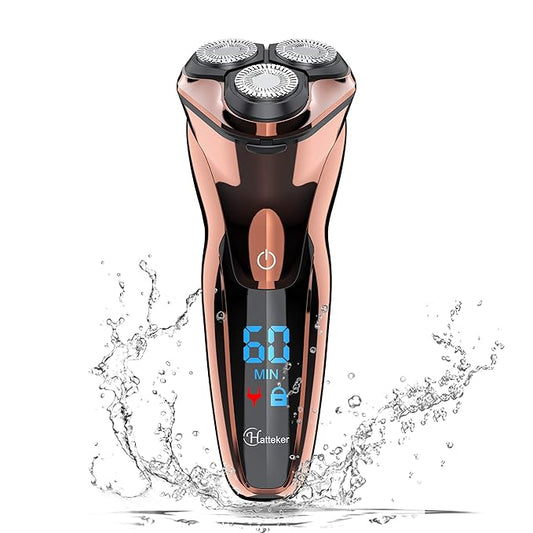 Hatteker Electric Shaver Men Razor Rotary Shavers With Pop-Up Sideburn Trimmer Waterproof Wet Dry Cordless Rechargeable, Bronze