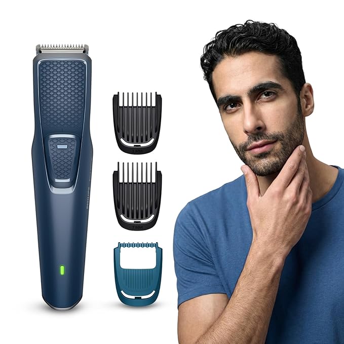 Philips India's No.1 Men's Trimmer* | Skin Safe Beard Trimmer for Men | Durapower tech | Self Sharpening Blades | Skin Protect Comb | 30 min runtime USB charging | No oil needed | 2yr warranty |BT1244/18