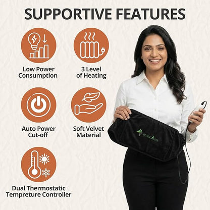 Premium Orthopaedic BLACK OLIVE® Electric Heating Belt for Back Pain + Period Cramps Relief | LARGE SIZE | Pain Relief Heating Belt with Temperature Controller for Lower Back, Knee, Shoulder, Cramps, and Neck Pain Relief | Velvet Black