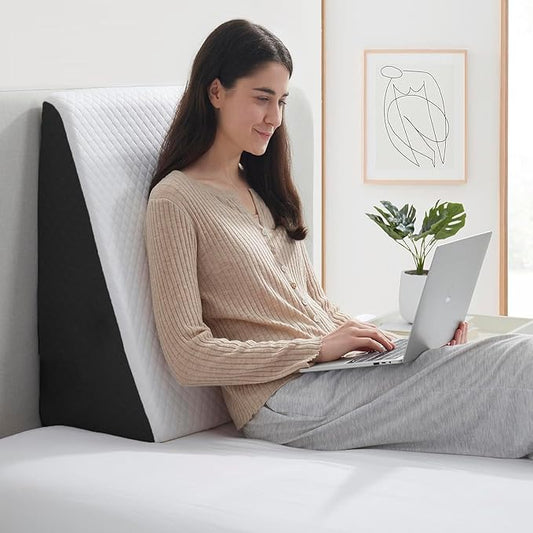 Amazon Basics Memory Foam Orthopedic Wedge Pillow |for Neck, Back Support, Cervical Pain, Acid Reflux, Snoring, GERD, Leg Elevation, Pregnancy  Ultra Soft Washable Velvet Cover Grey, 25 x 44 x 45 in