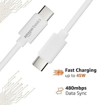 amazon basics Type-C To Type-C 45W Fast Charging And 480 Mbps Data Sync Cable (1.2 M), White