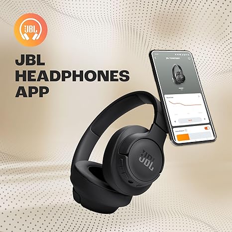 JBL Tune 720BT Wireless Over Ear Headphones with Mic, Pure Bass Sound, Upto 76 Hrs Playtime, Speedcharge, Dual Pairing, Customizable Bass with Headphones App, Lightweight, Bluetooth 5.3 (Black)